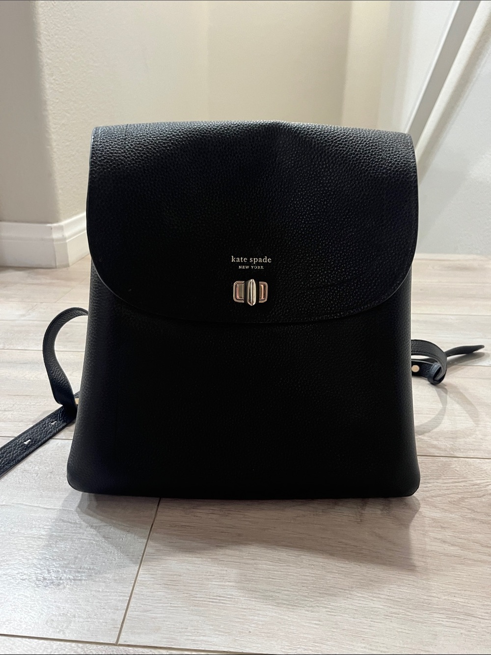 kate spade Black Pebbled Leather Backpack with Gold Hardware